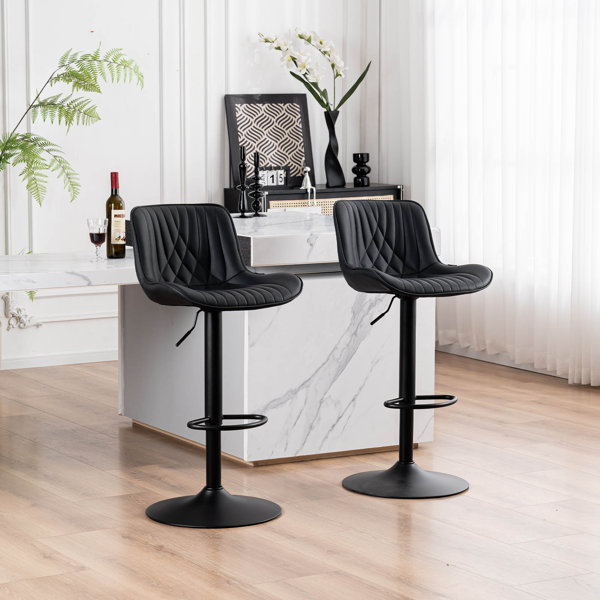 Hokku Designs Zager Swivel Adjustable Height Bar Stools, Leather ...